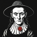 Woodcut portrait of Hopkins in a wide-brimmed hat and ruffled collar